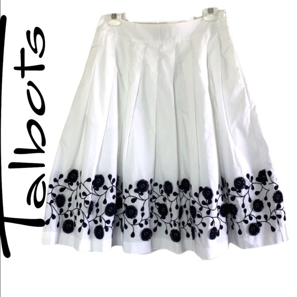 Talbots Women’s White/Black Embroidered Floral-Border Midi Skirt Size 2 - Picture 5 of 16